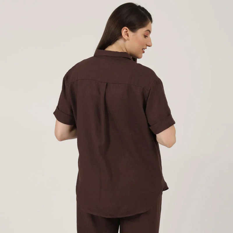 Linen Shirts for Women | Brown | Short Sleeves