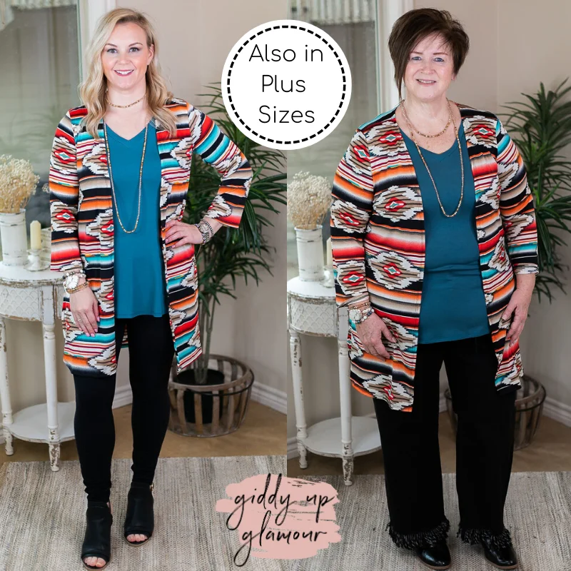 Last Chance Size Small | All Eyes On You Aztec Print Cardigan in Red and Turquoise