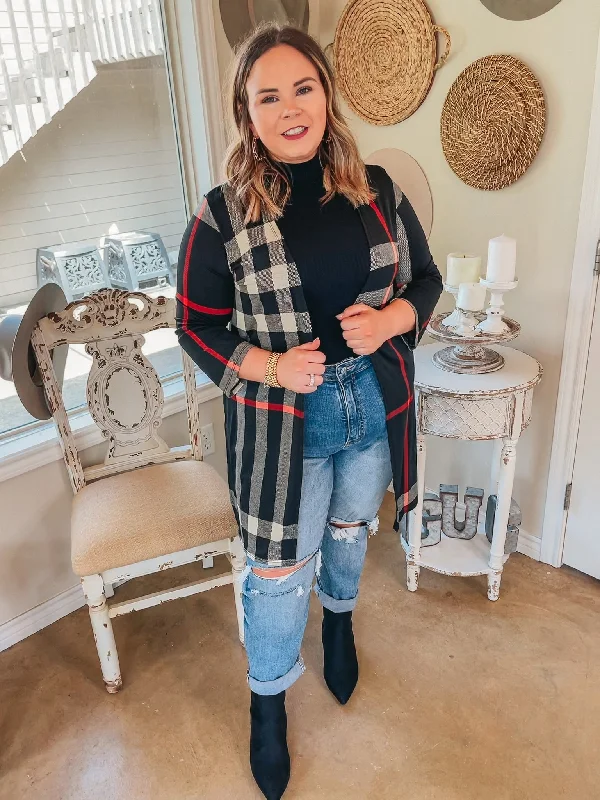 All Eyes On You Plaid Cardigan in Black