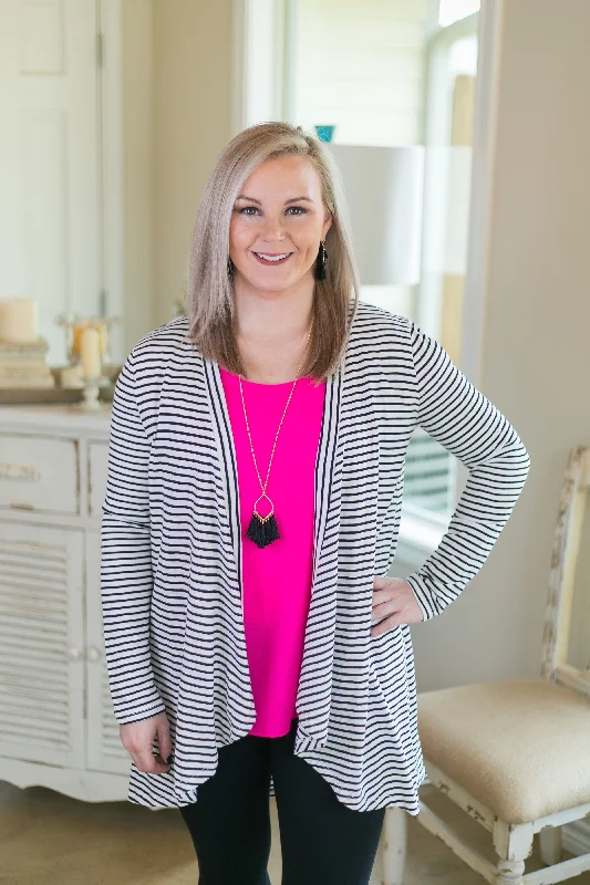 Last Chance Size Small | Chic Solution Striped Cardigan in Black