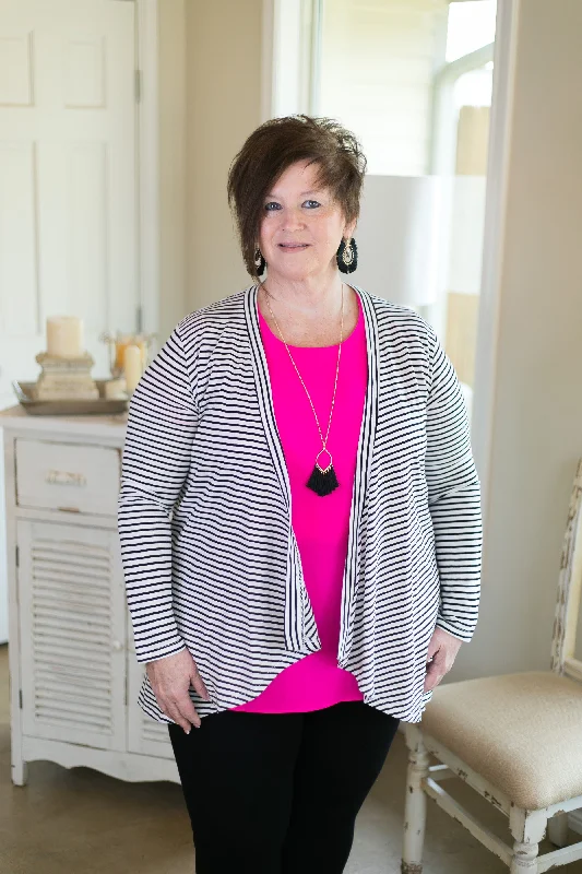 Last Chance Size Small | Chic Solution Striped Cardigan in Black