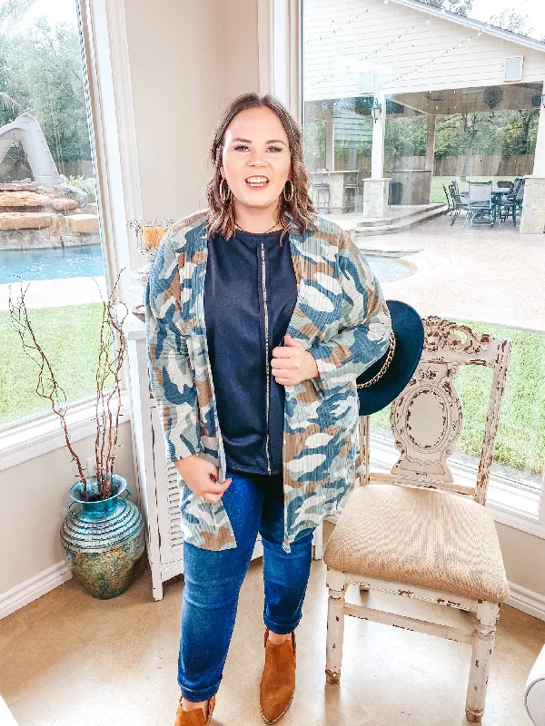 Last Chance Size Small | Don't Wait Up 3/4 Sleeve Open Front Cardigan in Camouflage