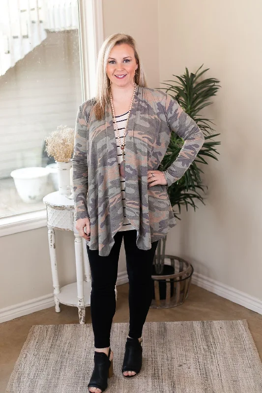 Last Chance Size Small & Med. | Under Cover Long Sleeve Cardigan in Camouflage