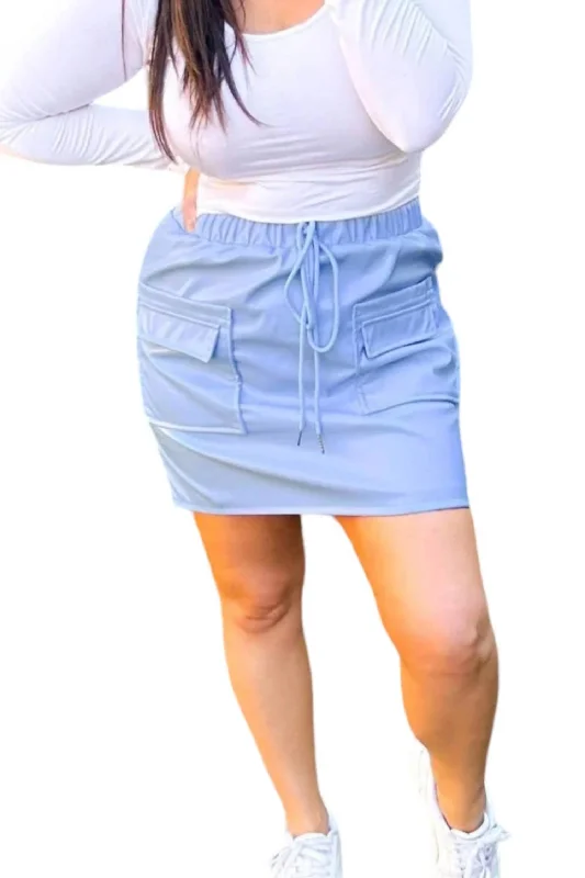 Coraline Cargo Leather Skirt In Powder Blue