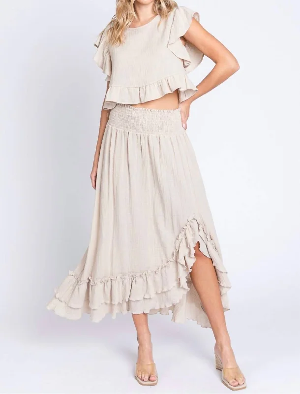 Gabby Gauze Top And Skirt Set In Beige