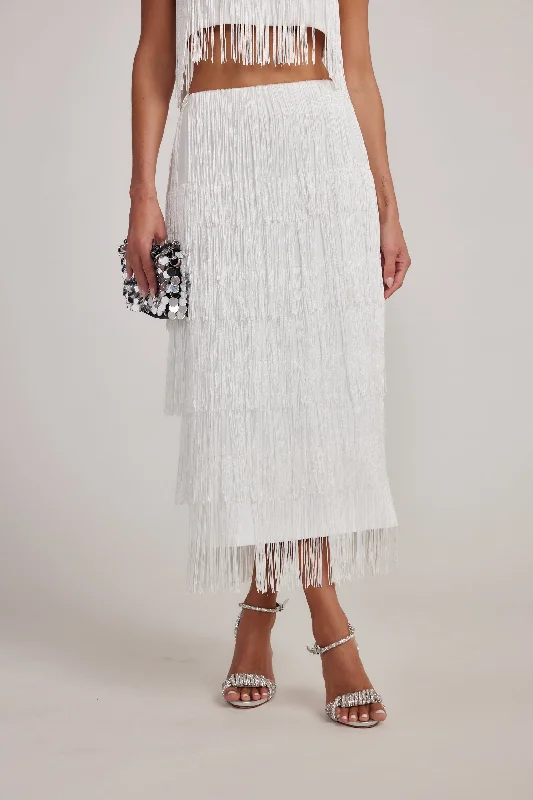 Gatsby White Fringe Midi Skirt