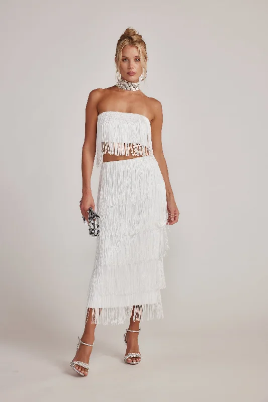 Gatsby White Fringe Midi Skirt