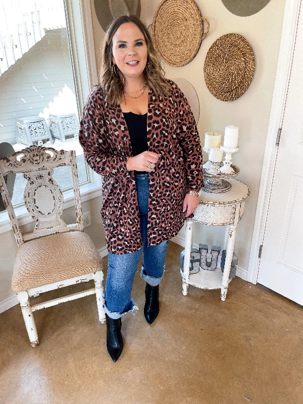 Last Chance Size Small, 2XL & 3XL | Let's Be Real Open Front 3/4 Sleeve Leopard Cardigan in Mauve