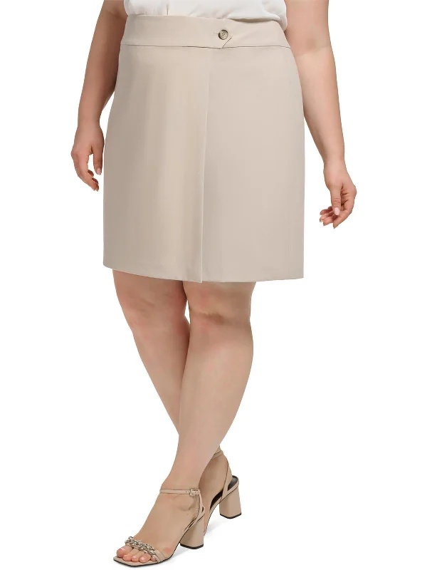 Plus   Womens Button Crepe Wrap Skirt