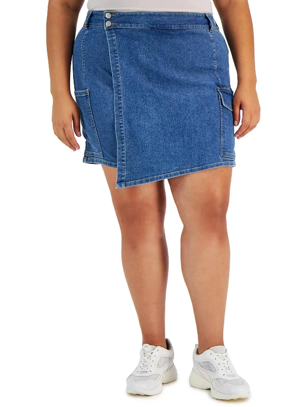 Plus Womens Denim Faux Wrap Skort