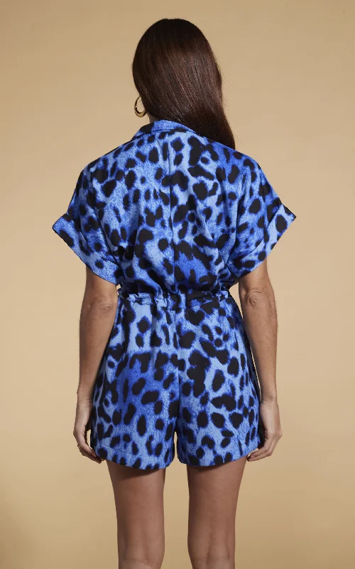 Rizzo Playsuit In Bright Blue Leopard