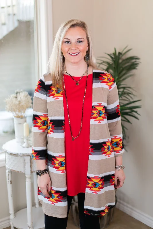 All Eyes On You Aztec Print Cardigan in Tan and Black