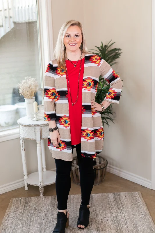 All Eyes On You Aztec Print Cardigan in Tan and Black