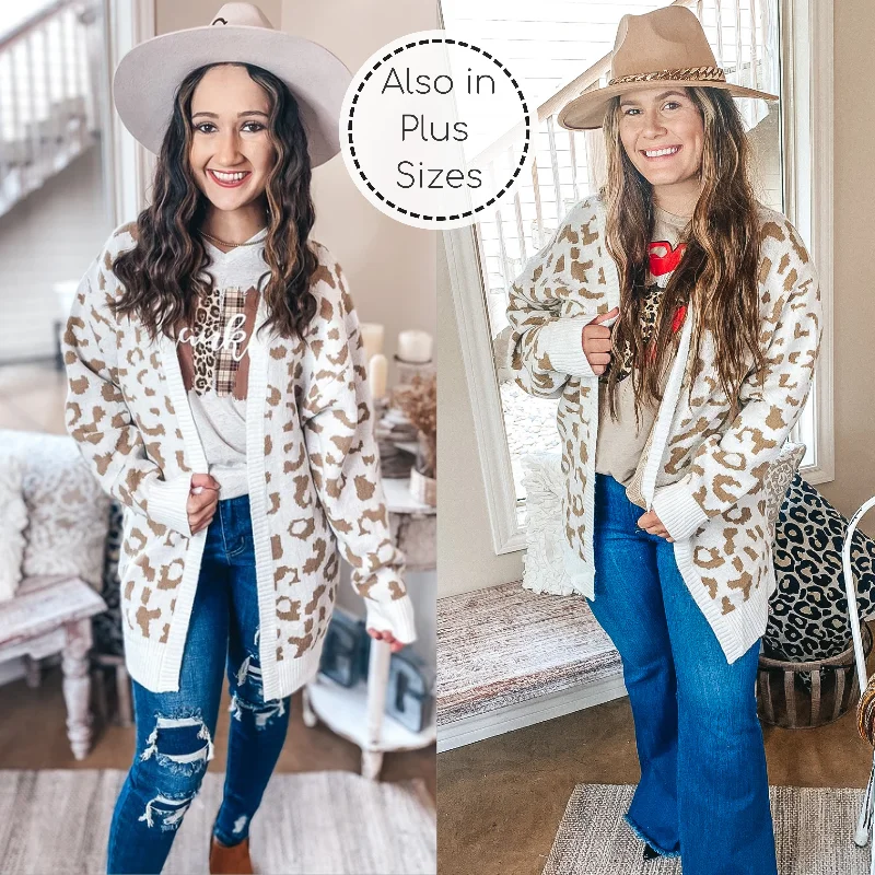 Missing You Taupe Leopard Long Sleeve Open Front Cardigan in Ivory