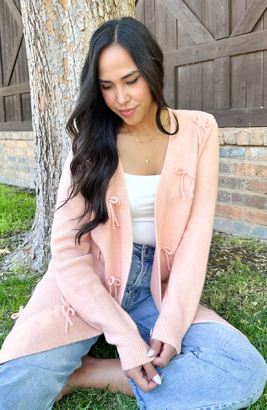 Keep Moving Forward Nude Bow Cardigan