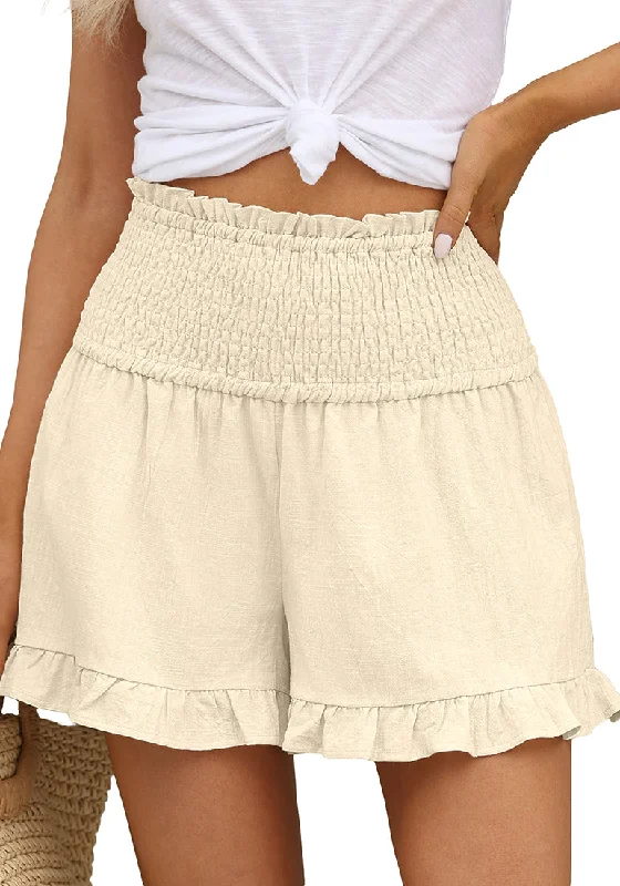 Antique White Women's Summer Lightweight Elastic High Waisted Beach Wear Wide Leg Shorts