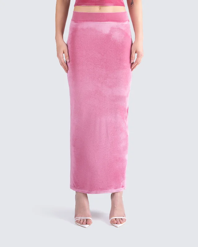 Ayla Pink Velvet Maxi Skirt