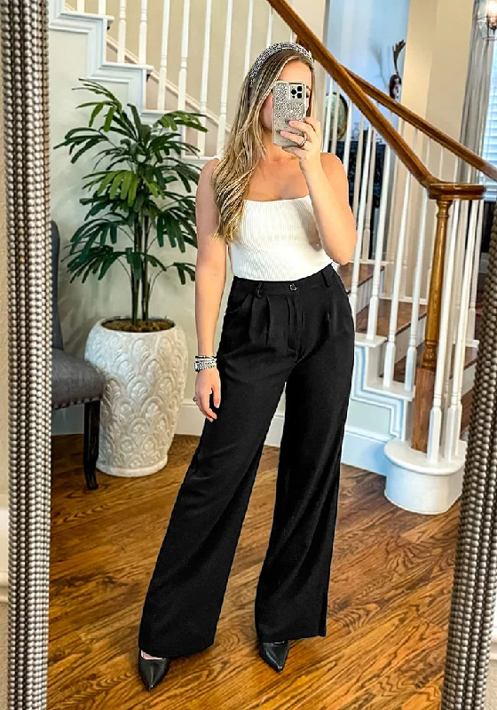 Black Women's High Waisted Wide Leg Business Work Pants