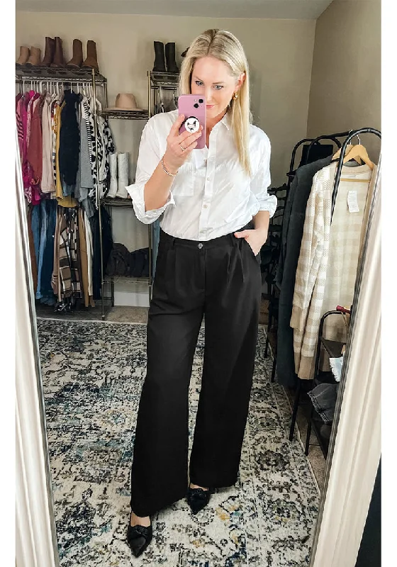 Black Women's High Waisted Wide Leg Business Work Pants