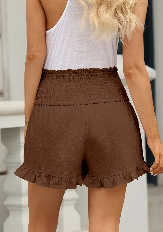 Friar Brown Women's Summer Lightweight Elastic High Waisted Beach Wear Wide Leg Shorts