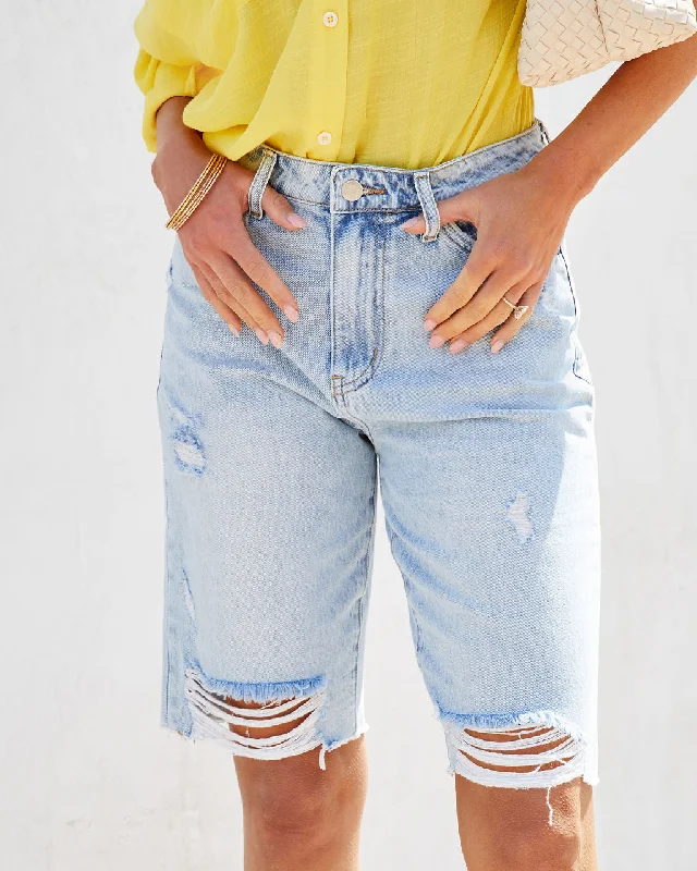 Haley High Rise Distressed Denim Bermuda Shorts