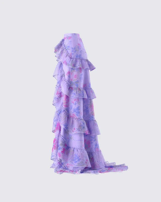 Ida Purple Floral Organza Maxi Skirt