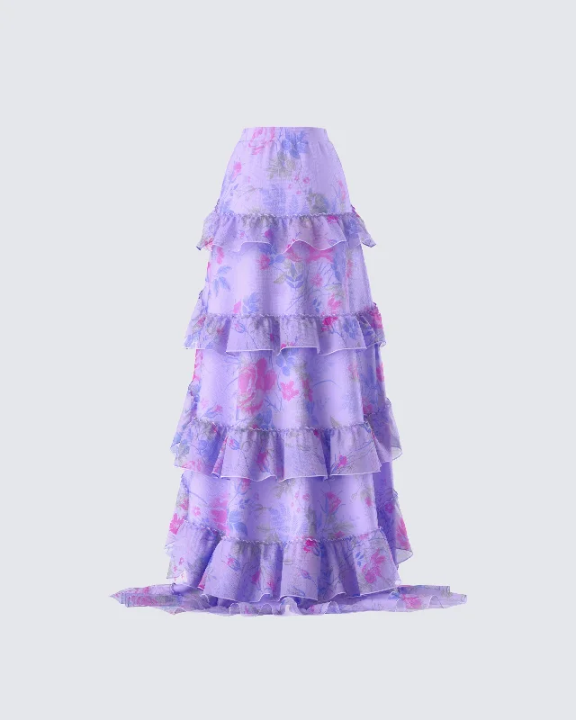 Ida Purple Floral Organza Maxi Skirt