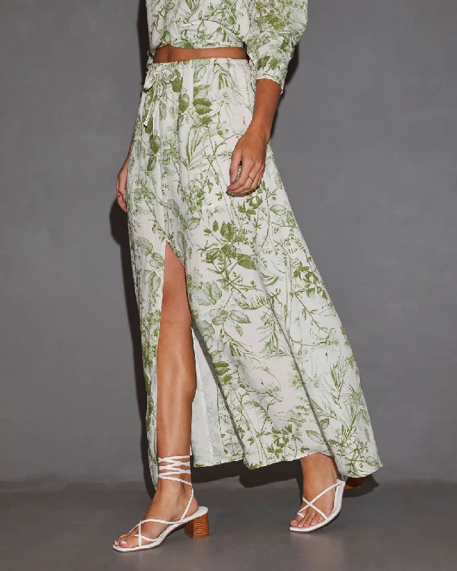 Kai Front Slit Drawstring Printed Maxi Skirt