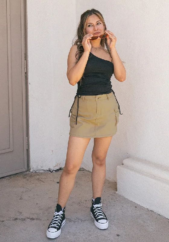 Khaki Women's High Waist Cargo Pocket Skirt Y2K Short