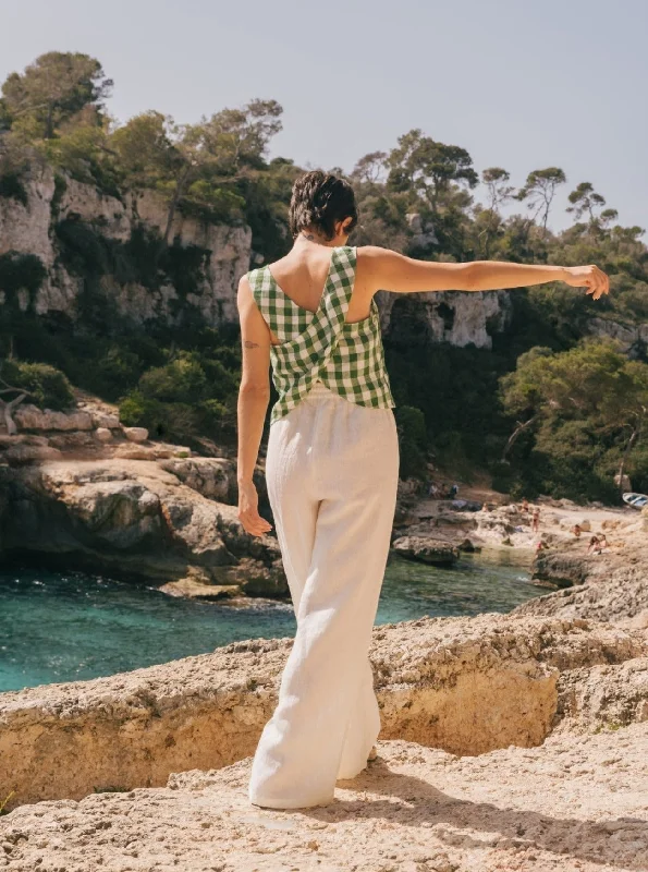 Leah Wide Linen Pants with Slits - White