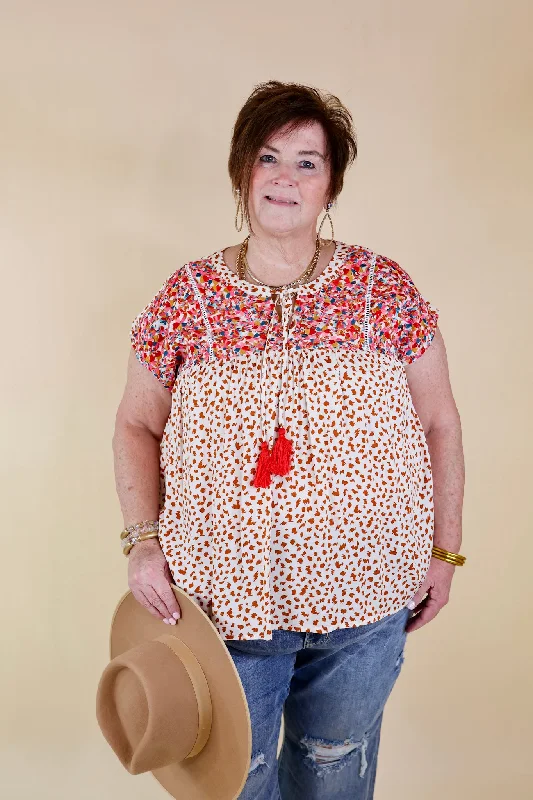 Fredericksburg In the Spring Embroidered Dotted Print Top with Front Keyhole in Ivory