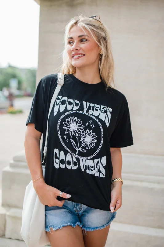 Good Vibes Black Oversized Graphic Tee