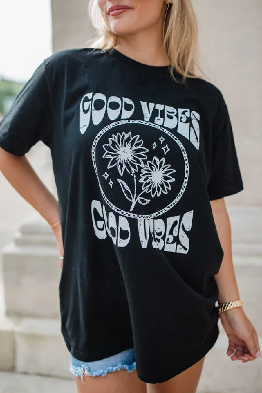 Good Vibes Black Oversized Graphic Tee