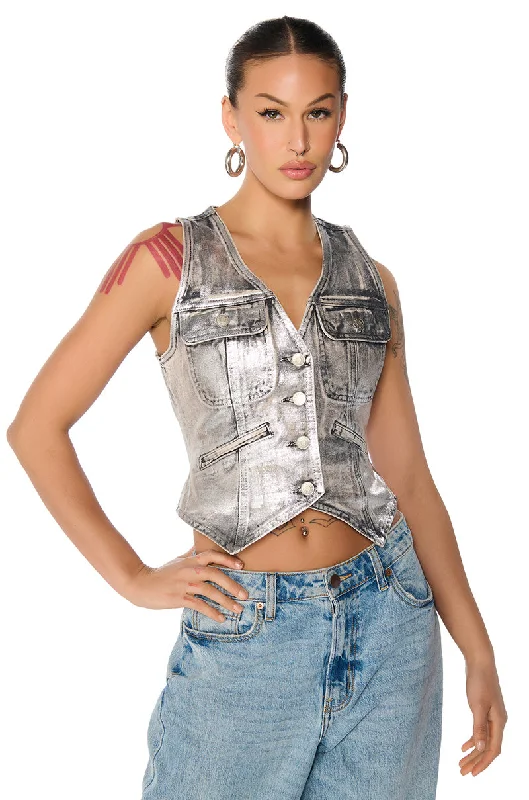 LANE COATED DENIM VEST TOP