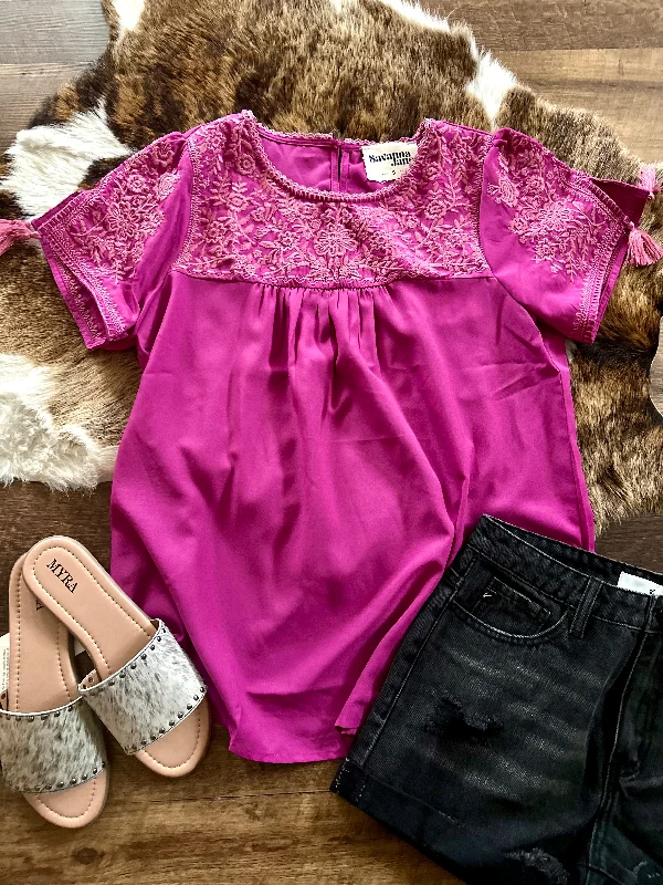 Magenta Floral Embroidered Top