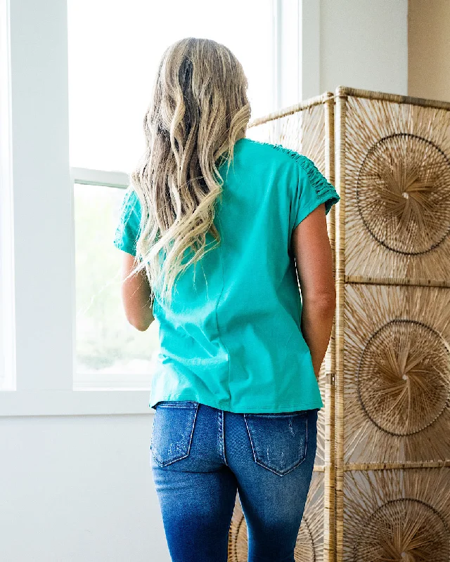 Anne Smocked Shoulder Top - Jade