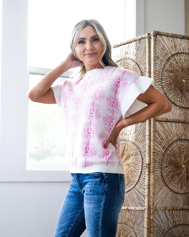 Destiny Pink Floral Short Sleeve Sweater FINAL SALE