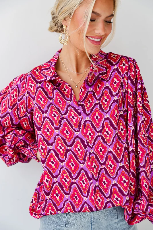 FINAL SALE - Sensational Fate Fuchsia Satin Blouse