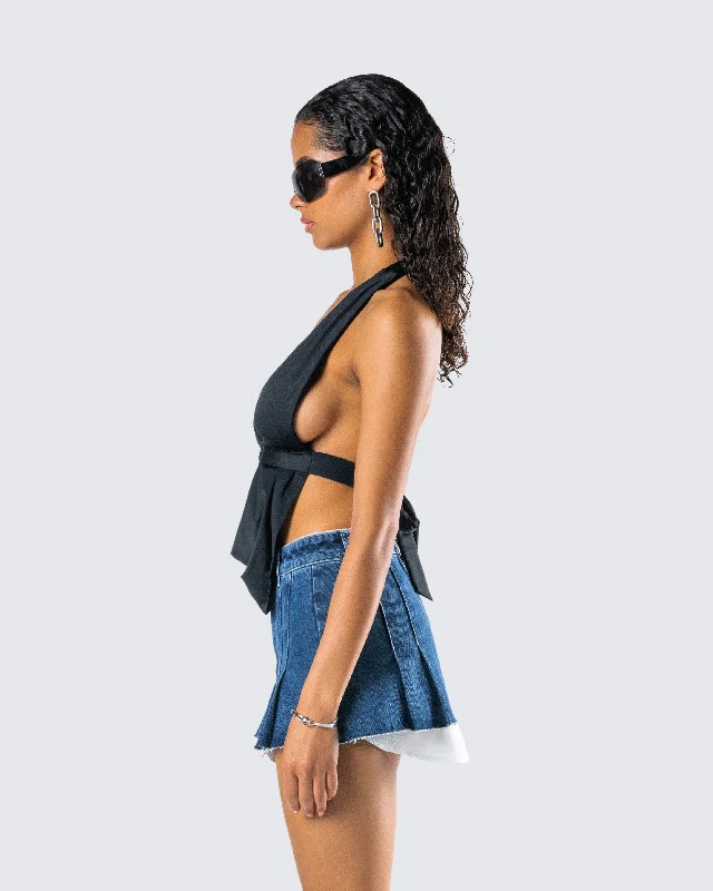 Simmi Black Halter Drape Top