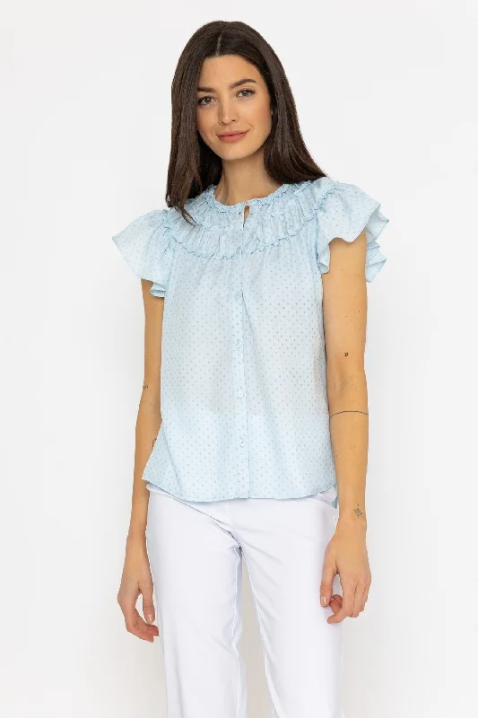 Ruffle Blouse in Blue Dot