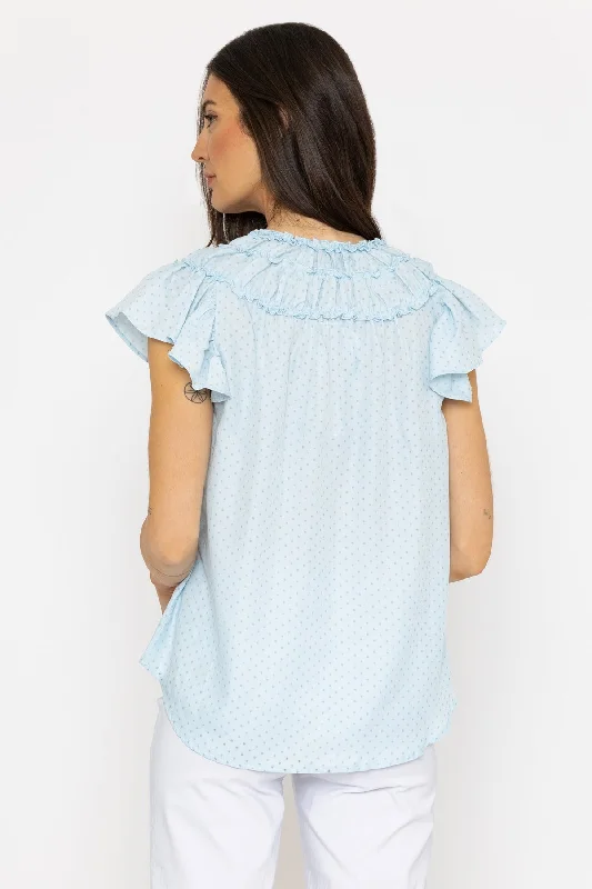 Ruffle Blouse in Blue Dot