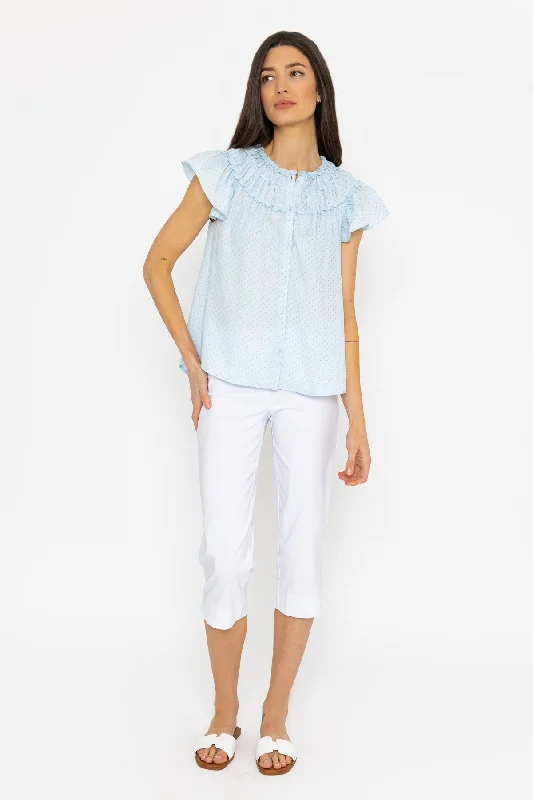 Ruffle Blouse in Blue Dot