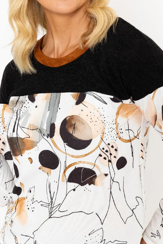 Black & Brown Sphere Print Long Sleeve Top