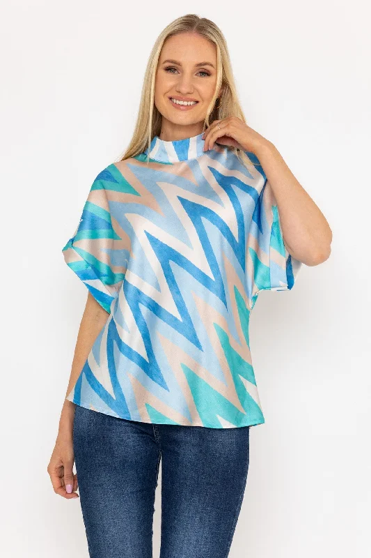 High Neck Sateen Top in Blue