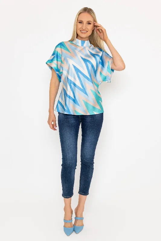 High Neck Sateen Top in Blue