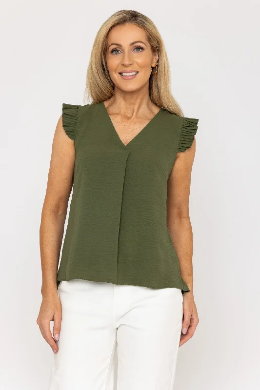 Khaki Pleat Back Sleeveless Top