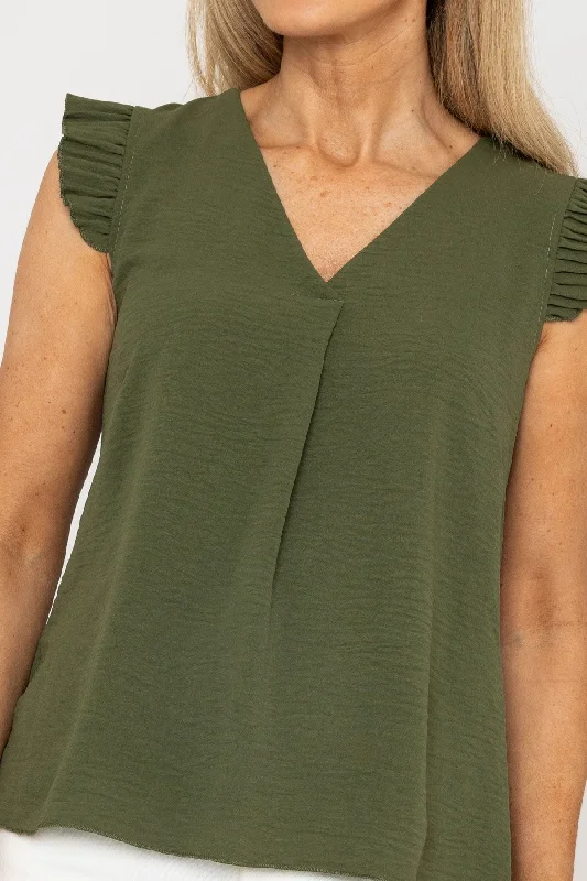 Khaki Pleat Back Sleeveless Top