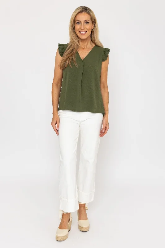 Khaki Pleat Back Sleeveless Top