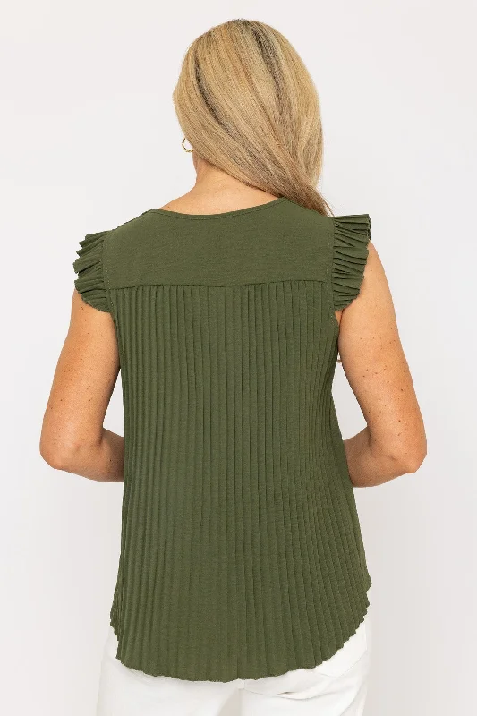 Khaki Pleat Back Sleeveless Top