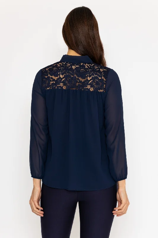 Lace Insert Blouse in Navy